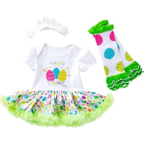 Happy Easter Girls Clothing Set Summer Princess Baby Girls Clothes Socks+Dress+Headband 3Pcs Princess Clothing Vestidos Costume