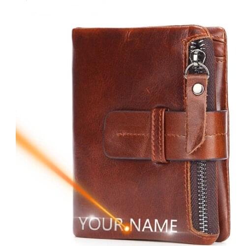 2021New Name Customized Man Wallets Genuine Leather Male Short Wallet Fashion Zipper High Quality Photo Holder Male Wallet