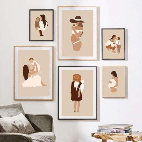 Gravid Mother Pregnant Motherhood Baby Wall Art Boho Mid Century Canvas Painting Posters Prints Picture for Bedroom Home Decor