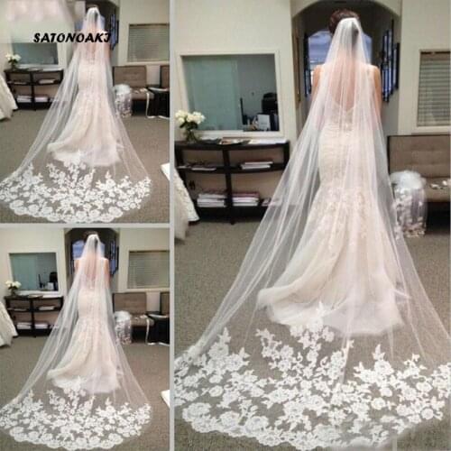 2020 Wholesale 3M One Layer Lace Edge White Ivory Wedding Veil Long Voile Bride Mariage Welon Accessories Veu De Noiva Velo