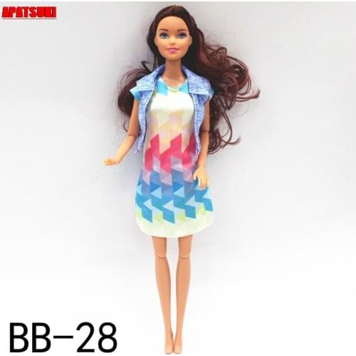 Geometry Dress & Blue Vest Coat For Barbie Doll Outfits Fashion Doll Clothes Set 1/6 Dolls Accessories Toys For Children