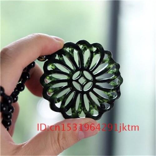 Carved Double-sided Gifts Accessories Jewelry Jade Charm Out Amulet for Necklace Black Hollowing Obsidian Natural Pendant