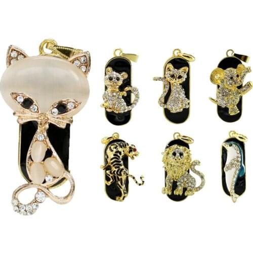 Cartoon Cat Leopard Dolphins 16G 32G USB 2.0 Pen Flash Drive Memory Stick Pen Drive Memory Cat U Disk Elephant Necklace Pendrive