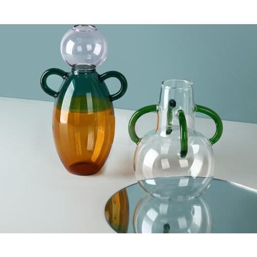 Nordic Creative Light Luxury Glass Vase Living Room Decoration Flower Arrangement Dried Flower Color Hydroponic Transparent Vase