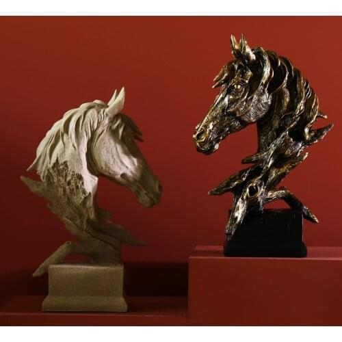 American country Resin Horsehead Figurines Creative Animal Statue Vintage Home Decor Crafts Ornament Modern Office Decoration