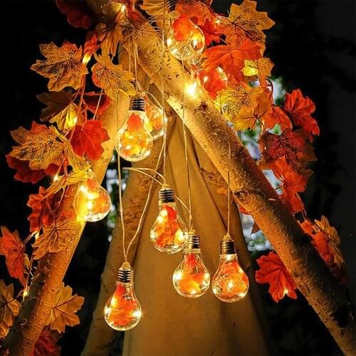 LED Maple Bulb Light String Home Decor Christmas Tree Pendants Led Lamp Halloween 4M 10 Bulbs 8 Flash Modes Decoration Lights