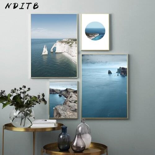 Peaceful Blue Ocean Sea Landscape Wall Poster Canvas Art Print Scandinavian Painting Decorative Picture Modern Living Room Decor