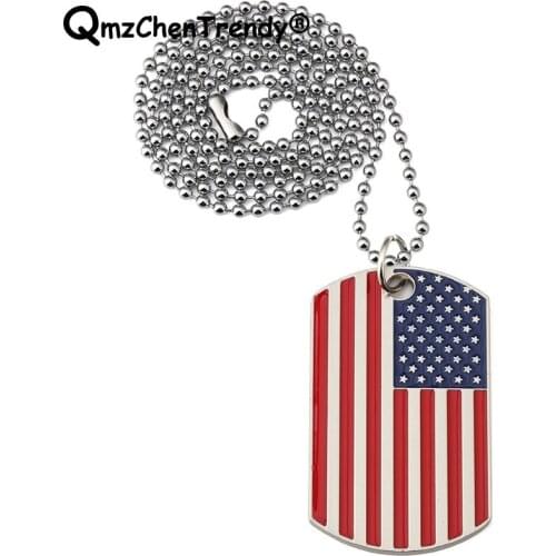 Women Men American flag Army Style Dog Tag Pendant Necklace Rock Hip Hop Stainless Steel USA Flag Tag Jewelry Dropshipping