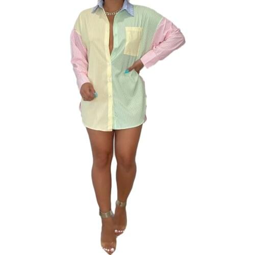 RStylish Women Fashion 2021 Fall New Striped Print Patchwork Elegant Lapel Neck Office Lady Long Sleeve Blouse