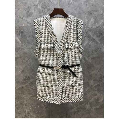 2021 Autumn Winter Fashion Vest Wool Jackets High Quality Women V-Neck Chest Pocket Belt Deco Casual Wool Blend Coat Outwear