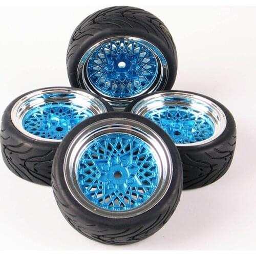 1/10 RC Rubber Flat Tires and Wheel Rim with 12mm Hex 10365+21006 Racing On Road Car Accessories Fit HPI HSP Car
