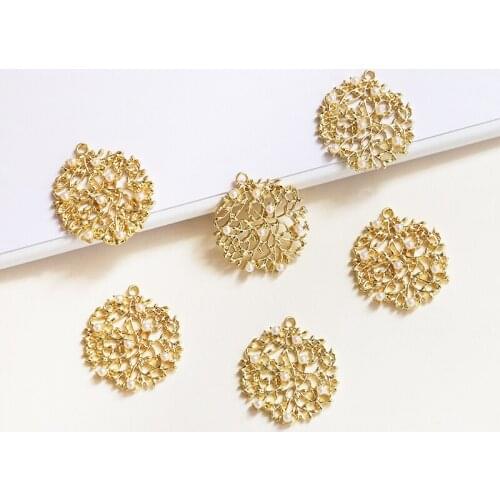 10pcs Korean Style leaf stud earrings for women Vintage inlaid pearl vine hollow round pendant diy jewelry earrings accessories