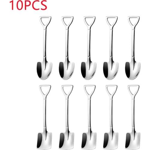 10PCS Set Cute Dessert Spoons Mini Coffee Spoon Shovel Shape Retro Square Head Small Spoon For Ice Cream Metal Stainless Steel