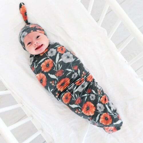 2PCS Set Print Newborn Cocoon Envelope Soft Receive Blankets for Babies Breathable Swaddle Blanket/Hat Infant Sleeping Bag Wrap