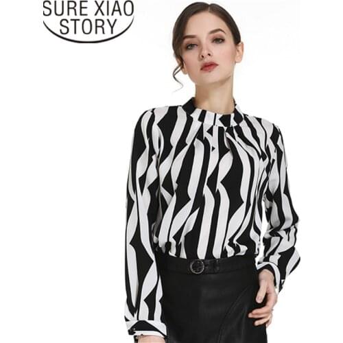 2021 New Arrived Fashion Women Blouse Long Sleeved Printed Women Top Stand Collar Blouses Slim Fit Office Lady Fashion 0941 40