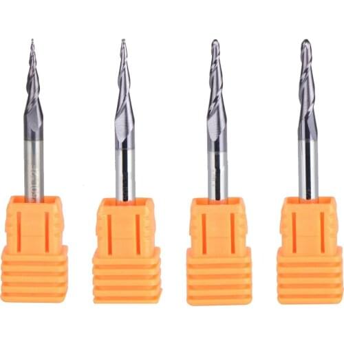 4Pcs/lot 4 Models Carbide Tapered End Mill Ball Nose Flute Length 15mm Dia 4mm Series HRC55