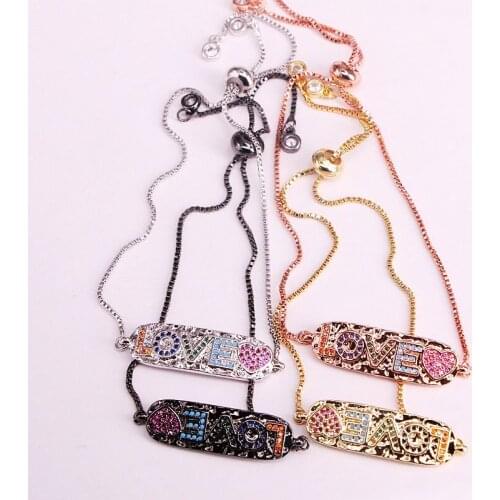 6PCS, Rainbow CZ Bar Chain Bracelet Woman Zirconia Charm Bracelet Jewelry