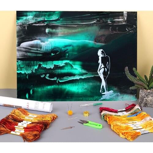 Abstract Night Printed Fabric 11CT Cross Stitch DIY Embroidery Complete Kit DMC Threads Sewing Hobby Craft Handmade Magic