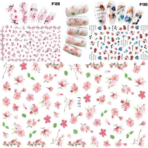 Watercolor Hot Pink Floral Nail Stickers Ultrathin Peachblossom Nail Art Decal Bloom Nailart Supplies New Arrive Manicure Dekor