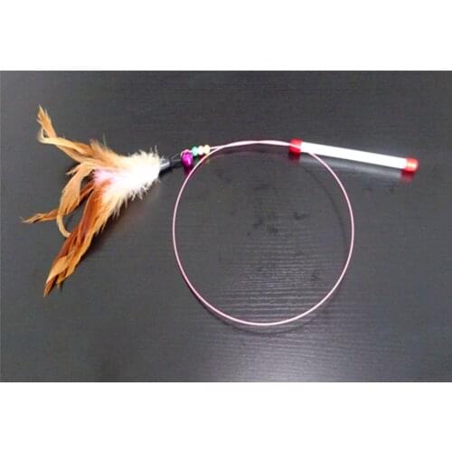 Free Shipping Cat Kitten Feather Wire Wand Teaser with Bell & Beads 100cm JS-987