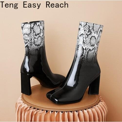 Newest Mixed Colors Ankle Boots For Women Square head Zipper High Heels Boots For Women Winter Fashion Party Shoes Woman Heels