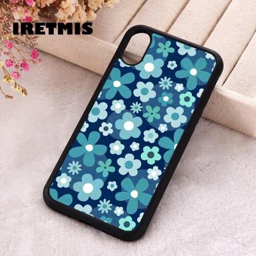 Iretmis 5 5S SE 2020 Phone Cover Case for iPhone 6 6S 7 8 Plus X Xs XR 11 12 Mini Pro Max Groovy flowers Baby Indigo and Aqua