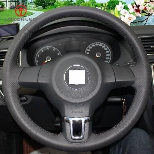 LQTENLEO Black Genuine Leather Steering Wheel Cover for Volkswagen vw Golf 6 Mk6 Jetta 6 Polo 2011-2014
