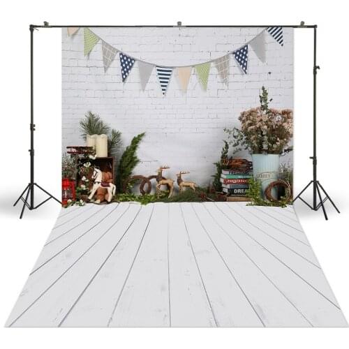 White Brick Wall Backgrounds Grainy Floor Backdrop Teddy Bunting Flowers Newborn Baby Portrait Photo Studio Booth Spring Banner