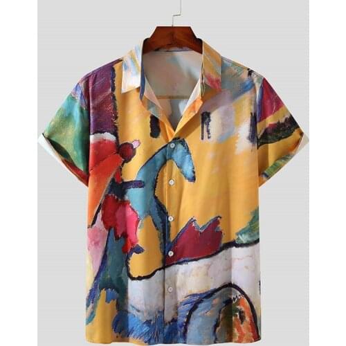 Fashion Hawaiian mens shirt summer printed button twist sleeve short sleeve fashion casual wear adventure vacation shirt