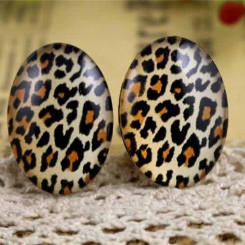 Hot Sale 10pcs 18x25mm New Fashion Leopard Handmade Photo Glass Cabochons Pattern Domed Jewelry Accessories supplies