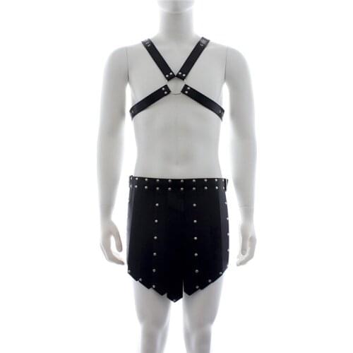 Faux Leather Hot Sexy Lingerie for Men Sex Fetish Bondage Body Harness Male Primitive Lingerie with Dress Erotic Costumes