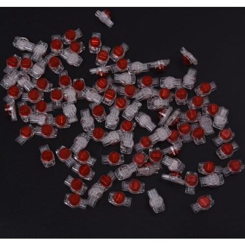 HHTL-100 Pcs Data Phone Wire Butt Splice 3 Ports UR Connectors Red Clear