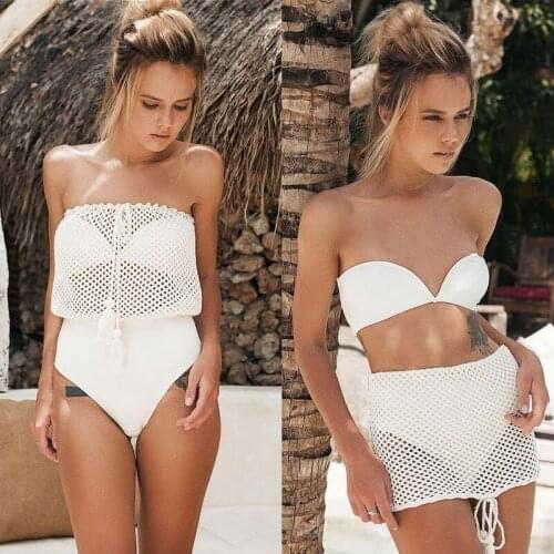 Hirigin Fishnet Women Bikini Cover Ups Swimwear Sexy Bandage Hollow Out Women Beach Top Crochet Tunics Women Bathing Suit 2019