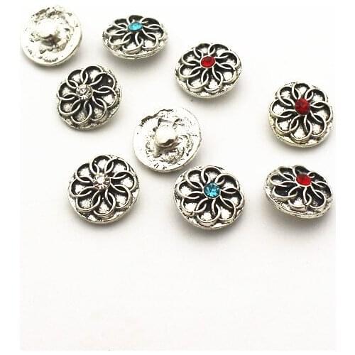 20pcs/lot metal flower crystal alloy button 12mm Glass Snap Buttons Fit DIY Snap Bracelet Snap Button Charms Jewelry