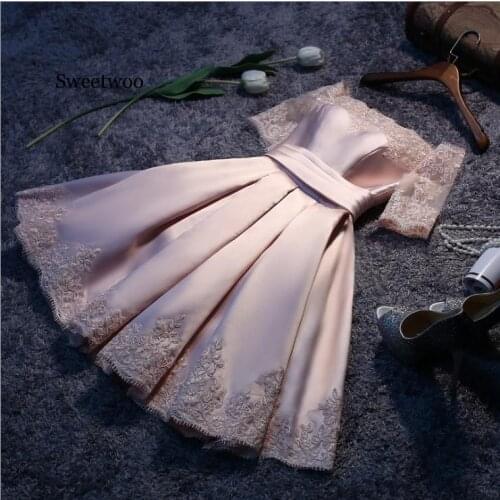 Short 2020 Champange Color party Dresses Elegant Vestidos Party Satin Half sleeve Gown