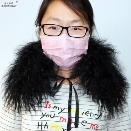 Linhaoshengyue Real Fur Collar Tan Sheep Fur Collar For Women 50cm