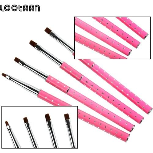 Lootaan #2#4#6#10 Nail Art Brush Pen Flat Drawing Paint Tips Clean Dust Builder UV Gel Varnish Extension Design Manicure Tools