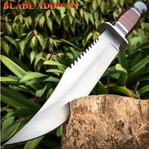 TOP TACTICAL HUNTING KNIFE OUTDOOR MILITARY BOWIE KNIVES Machete Survival Tool Camping Jungle Fixed Blade Wood Handle,W/Sheath