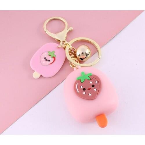 Makersland Cartoon Keyrings Pink Strawberry Ice Dream Cute Key Rings Car Bag Keychain For Girls Gifts Sweet Ornaments Accessary