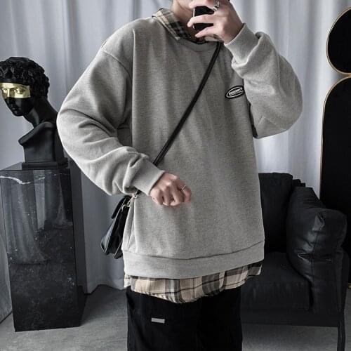 Spring Mens Korean Loose Sweater Autumn Coat Wild Lapel Pullover Fake Two-piece Long-sleeved Clothes Streetwear Men Harajuku