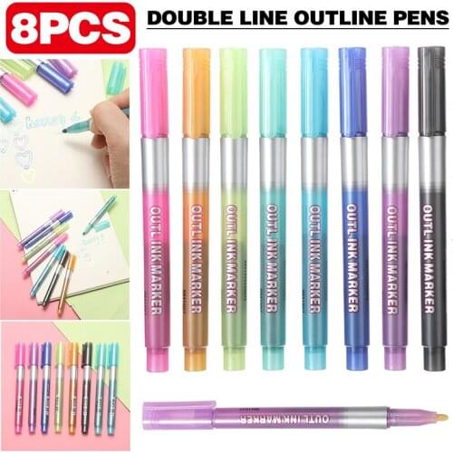 8 Colors Metallic Double Lines Shimmer Marker Set Glitter Outline Pens Gift Used To Write A Gift Card Draw A Picture