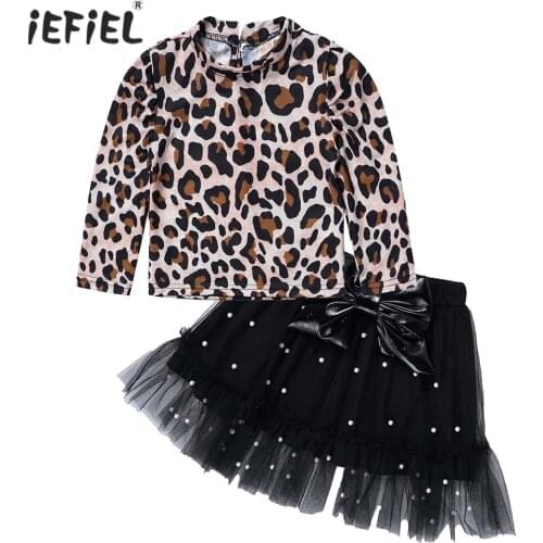 New Spring New Arrival Girls Fashion Clothes Set 2 Pieces Suit Leopard Tops+PU Leather Skirt Kids Sets Girls Clothes 0-6 Years