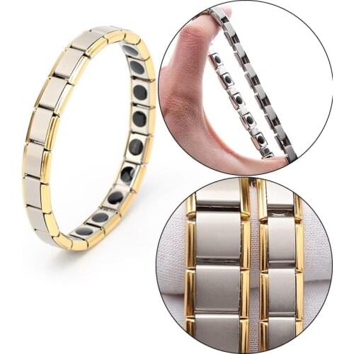 New Stainless Steel Magnetic Therapy Bracelet for Women Men Health Care Hematite Stretch Bracelets Gold Elastic Metal Bracelet