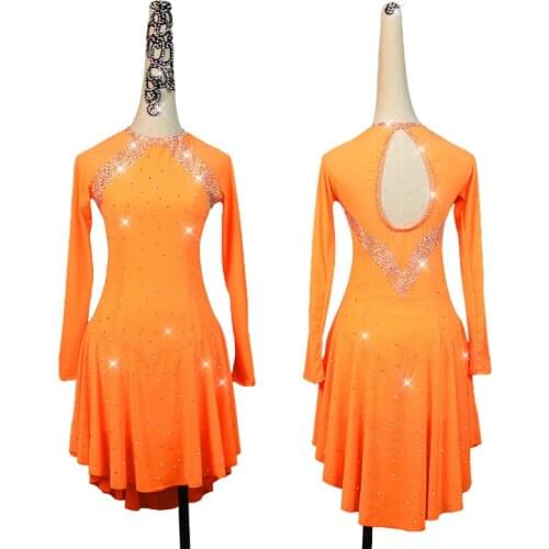 New Orange Latin Dance Dress Women Competition Performed Costume To Serve Female Adult Professional Sexy High-end Dance Dress