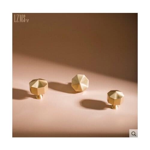 Brass Nordic Light luxury cabinet door handle modern simple pure gold wardrobe drawer single hole solid octagonal handle
