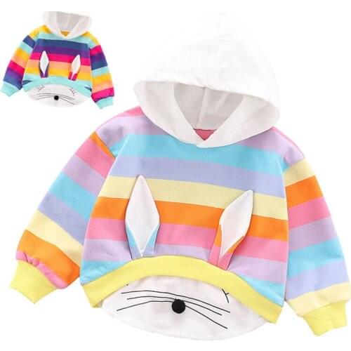 Hoody Baby Sweatshirt Cartoon Boys Girls Sweatshirts Cotton Kids Hoodies Striped Print Children Clothes Long Sleeve Sweatshirts