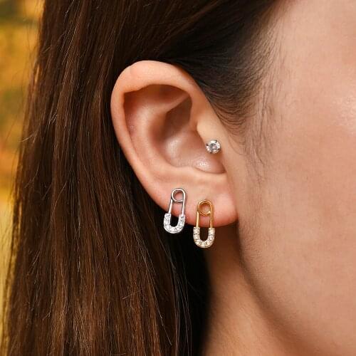 2021 New Small Cubic Zirconia Heart Arrow Stud Earring Luxury Gold Silver Color Safety Pin Piercing Earring Female Jewelry