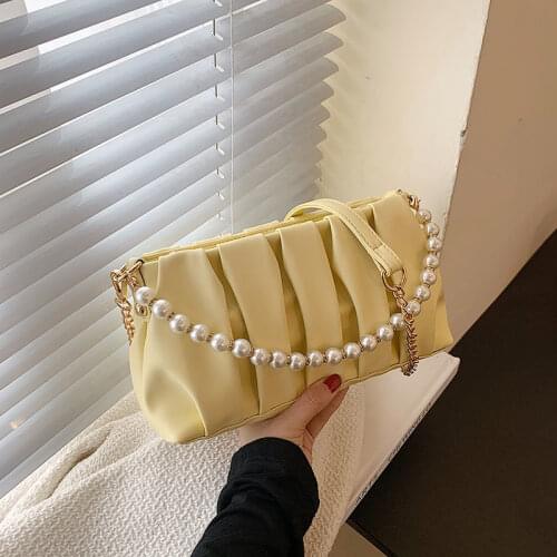 Shoulder Bag Female Backpack Crossbody Bag Women Soft Handbag Purse Designer Beaded Chain Pleated Bag Fashion 2021 PU Leather