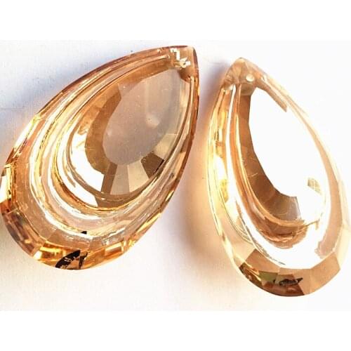 12pcs Wedding/ Chrismas Party Decoration Champagne K9 Crystal Glass 63mm Double-deck Drops Hanging Pendants Fengshui Ornaments