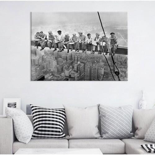 Vintage Black White Photo Canvas Painting Skyscraper Time Lunch Retro Movie Poster Wall Art Pictures for Living Room Home Decor